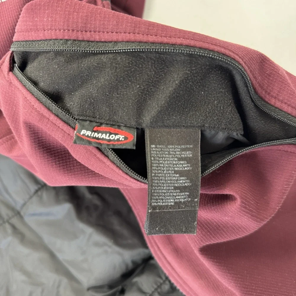 The North Face Outdoor Hooded Jacket Full Zip Primaloft Maroon Black Mens Medium
